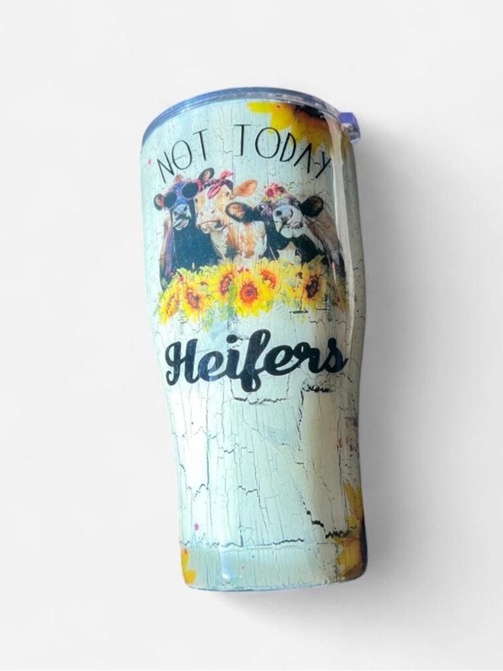 Source Unknown Mint Blue 'Not Today Heifers' Cow and Sunflower Travel Tumbler